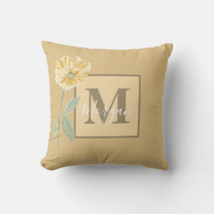 Almofada Monograma de Flor Amarelo Vintage