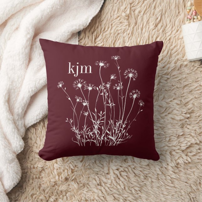 Almofada Monograma de Flores Silvestres Marrom e Branco (Cobertor)