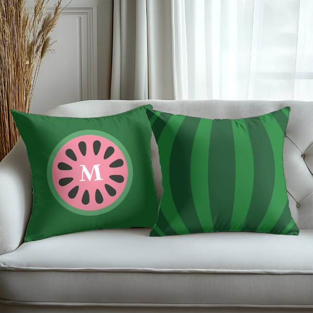 Almofada Monograma de Fruta de Melancia Rosa Verde Fofa (Criador carregado)