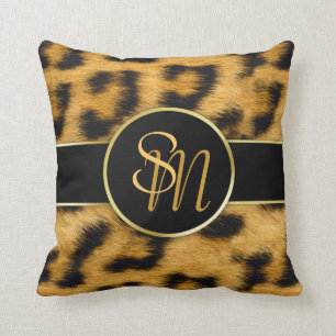 Almofada Monograma de Impressão Leopardo Elegante - Traves