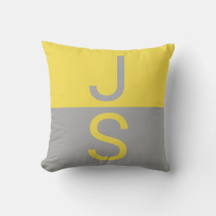 Almofada Monograma de Iniciais Modernos Amarelo e Cinza