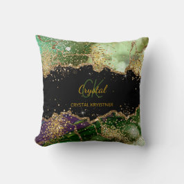 Almofada Monograma de Largura Verde e Preto Moderno Elegant