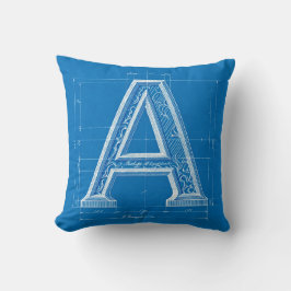 Almofada Monograma de Letra A em Blueprint