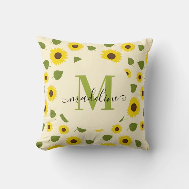Almofada Monograma de Letra com Estilo Girassol Amarelo Fol (Frente)
