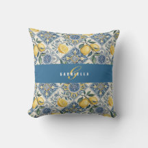 Monograma de Limão Aquarela Azul Amarelo Nome