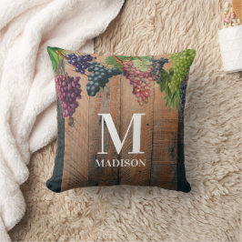 Almofada Monograma de Madeira e Uvas de Vinha Rústica