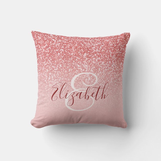 Almofada Monograma de Mão Espelhada com Lâmina rosa Dourada (Frente)