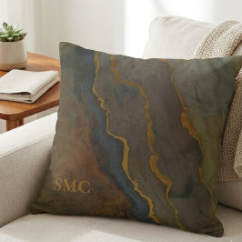 Almofada Monograma de Mármore Abstrato Dourado Moderno