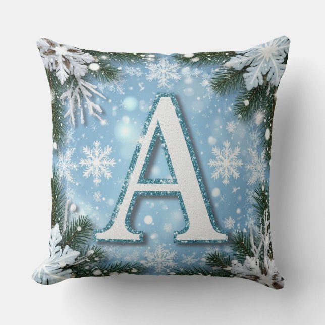 Almofada  Monograma de Natal da Letra A com Floco de Neve B (Frente)