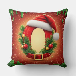 Almofada Monograma de Natal Personalizado O com Chapéu de P