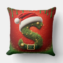 Almofada Monograma de Natal S com Chapéu de Papai Noel Pres
