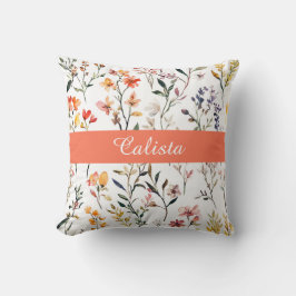 Almofada Monograma de Nome com Flores Silvestres em Aquarel