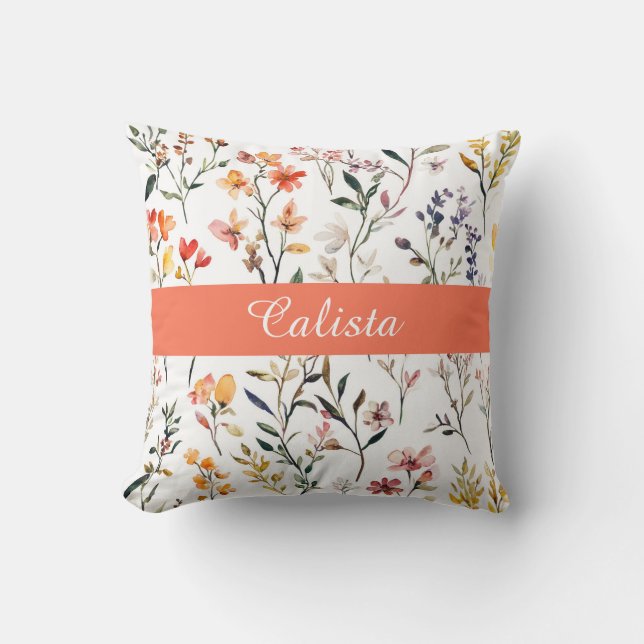 Almofada Monograma de Nome com Flores Silvestres em Aquarel (Frente)
