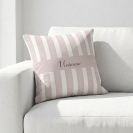 Almofada Monograma de Nome com Listras de Aquarela Rosa Cor
