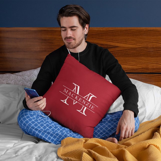 Almofada Monograma de Nome de Borda Clássica de Cores Editá (Criador carregado)