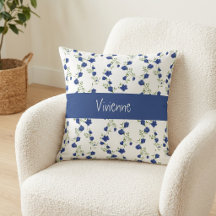 Monograma de Nome de Flor Silvestre Aquarela Azul 