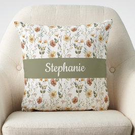 Almofada Monograma de Nome de Flor Silvestre Aquarela Boho