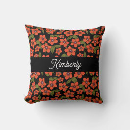 Almofada Monograma de nome em aquarela floral vermelha