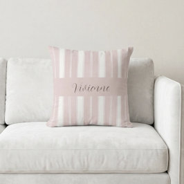 Almofada Monograma de Nome em Listras de Aquarela Rosa Bege
