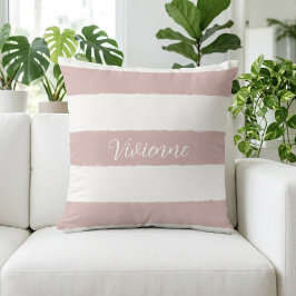 Almofada Monograma de Nome Listras de Aquarela Rosa Corado