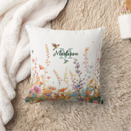 Almofada Monograma de Nome Personalizado com Flores Silvest