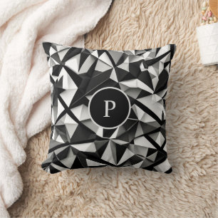 Almofada Monograma de padrão de Abstrato preto e branco mod