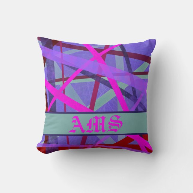 Almofada Monograma de Padrão de Linhas Geométricas Rosa e P (Frente)