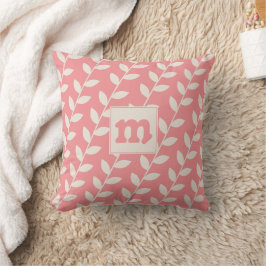 Almofada Monograma de Padrão Folha Retro-Rosa Personalizado