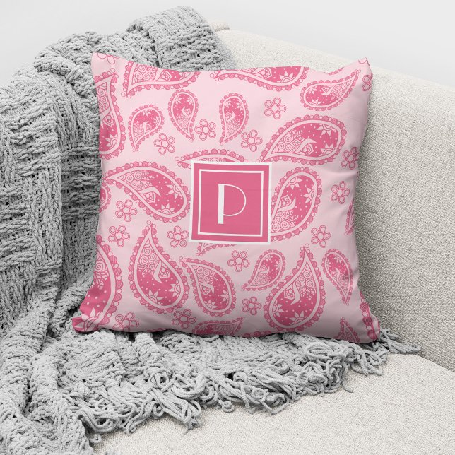 Almofada Monograma de Paisley Rosa Vintage (Criador carregado)