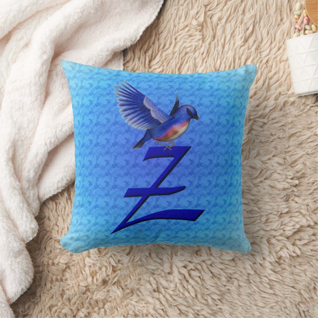 Almofada Monograma de passarinho azul inicial Z (Cobertor)