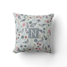 monograma de pássaros padrão floral pombo azul cla