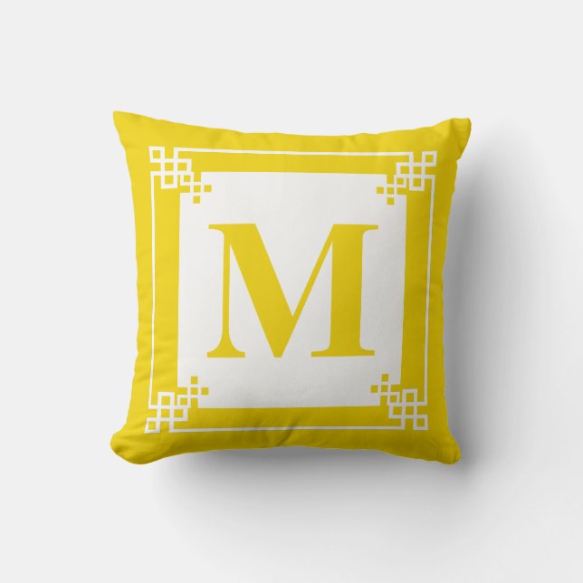 Almofada Monograma de quadro amarelo (Frente)