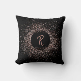 Almofada Monograma de quadro brilhante preto e Dourado cor-
