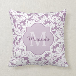 Almofada Monograma De Rapariga Floral Roxo Moderno Com Nome