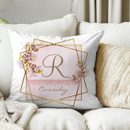Almofada Monograma de Rosa Elegante em Dourado Rosé 