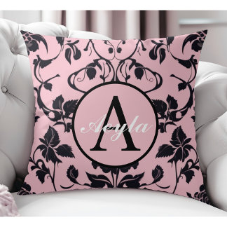 Almofada Monograma de Rosa preto e rosa moderno