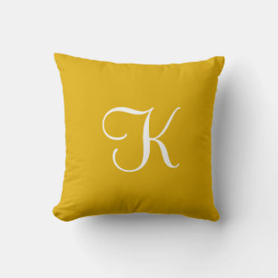 Almofada Monograma de Script Amarelo de Mostarda Elegante M