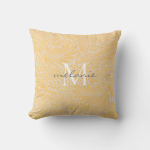 Almofada Monograma de Script Botânico Floral Dourado Elegan