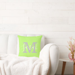Almofada Monograma de Script Minimalista Nome Neon Green