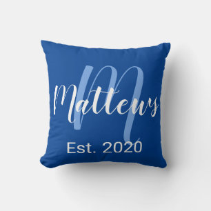 Almofada Monograma de Script Moderno em Azul