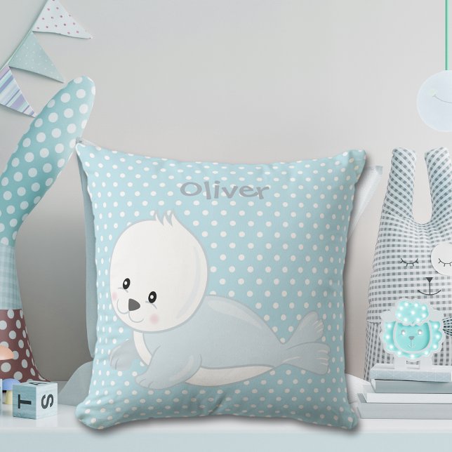 Almofada Monograma de Selo Polka-Dot Baby Artic (Criador carregado)