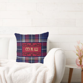Almofada Monograma de Tartan Vermelho Azul em Leão Celta |
