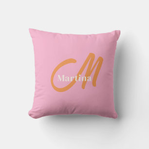 Almofada Monograma de Trendência Laranja Rosa