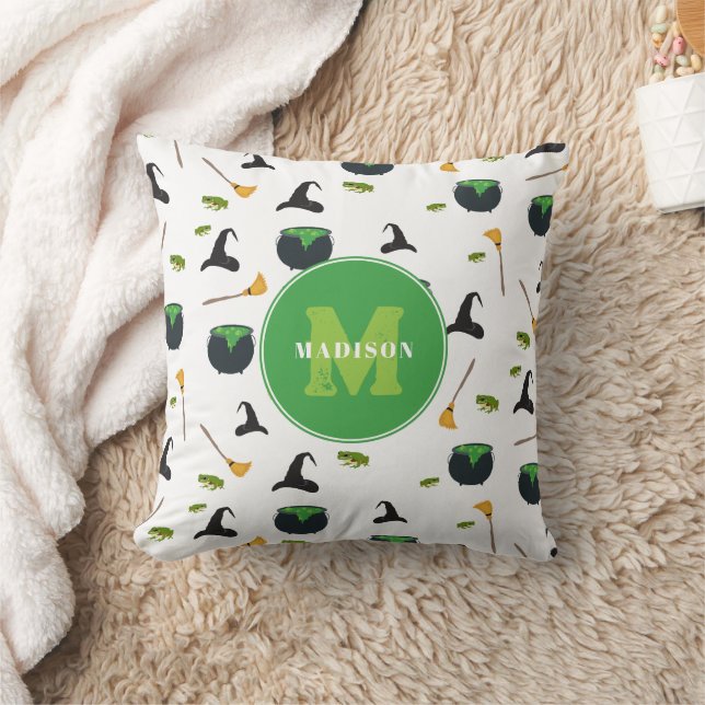 Almofada Monograma do Hat Broom Caldron Halloween (Cobertor)