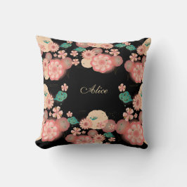 Almofada Monograma do jardim do pêssego do primavera do
