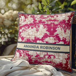 Almofada Monograma do lago floral vermelho de jouy