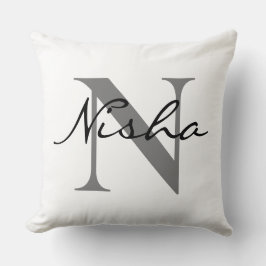 Almofada Monograma do Nome da Família Personalizado Preto e