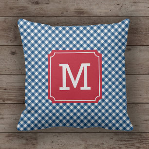 Almofada Monograma do Nome Gingham Azul Chic