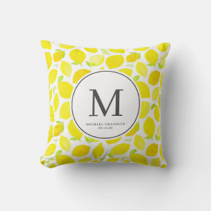 Almofada Monograma do Padrão Amarelo Amarelo de Aquarela B
