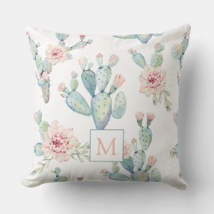 Almofada Monograma do padrão de Boho Cactus Elegante